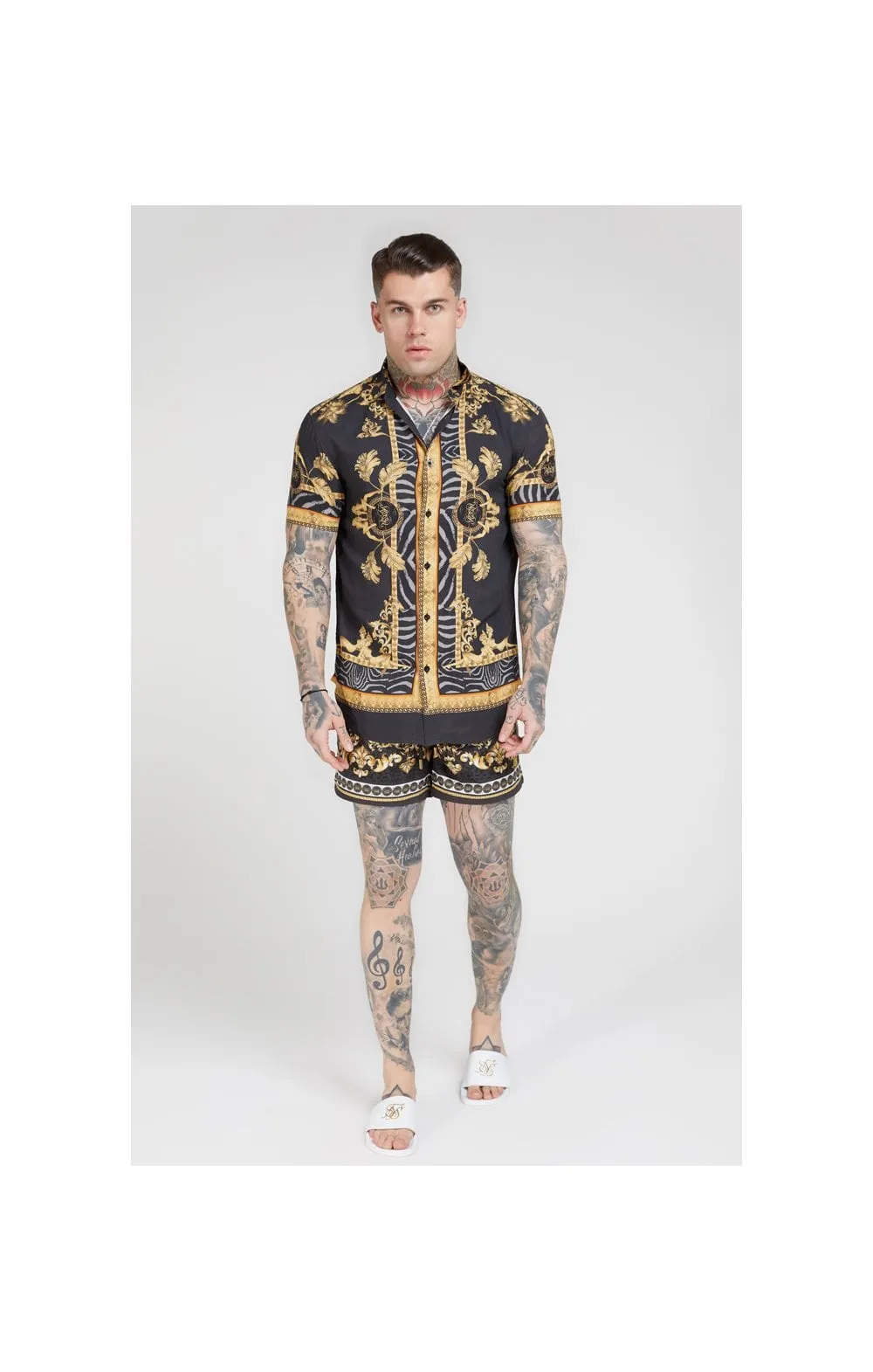SikSilk High Collar Resort Shirt - Ocean Black sold by Siksilk product image thumbnail 3