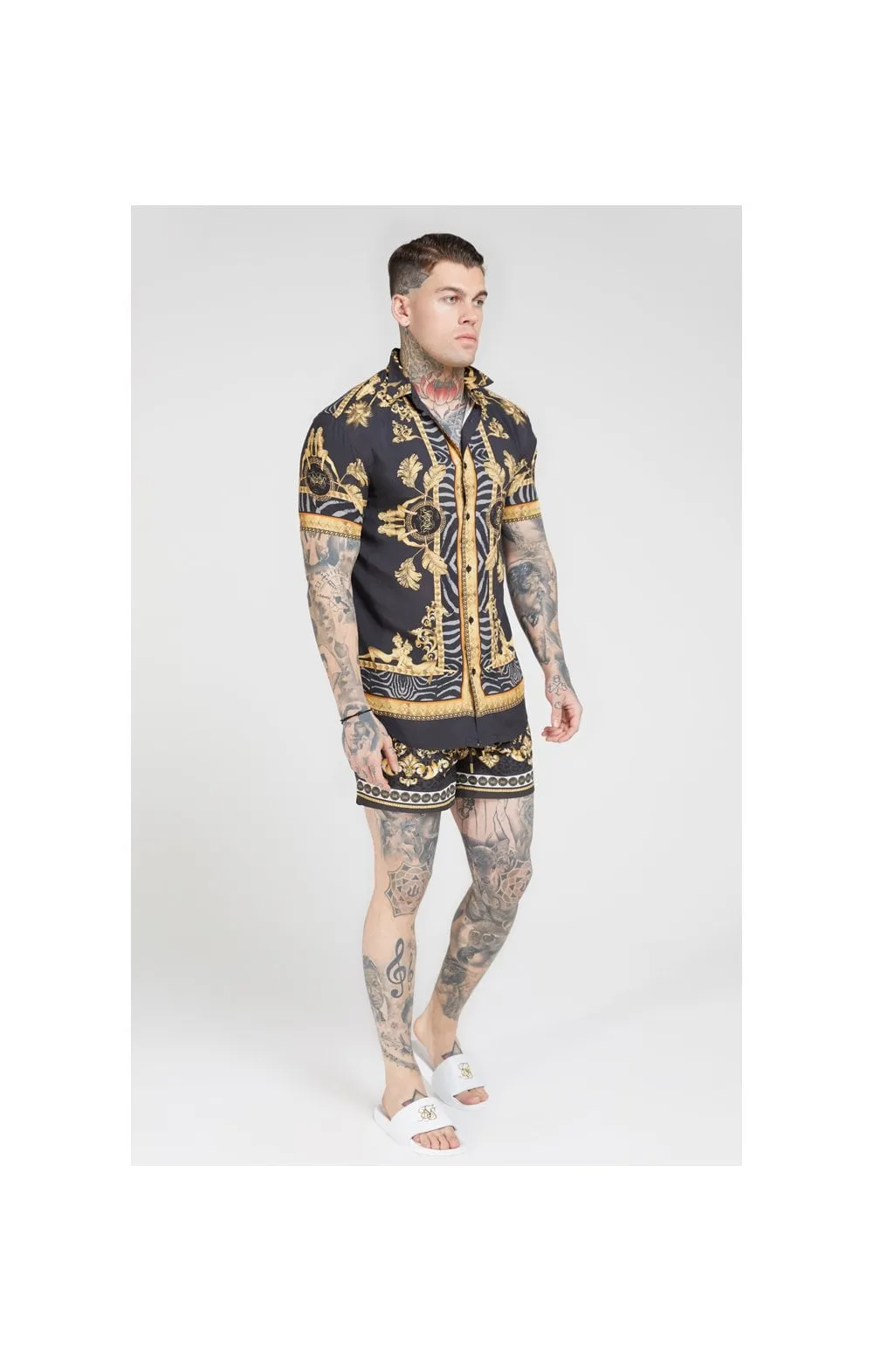 SikSilk High Collar Resort Shirt - Ocean Black sold by Siksilk product image thumbnail 4