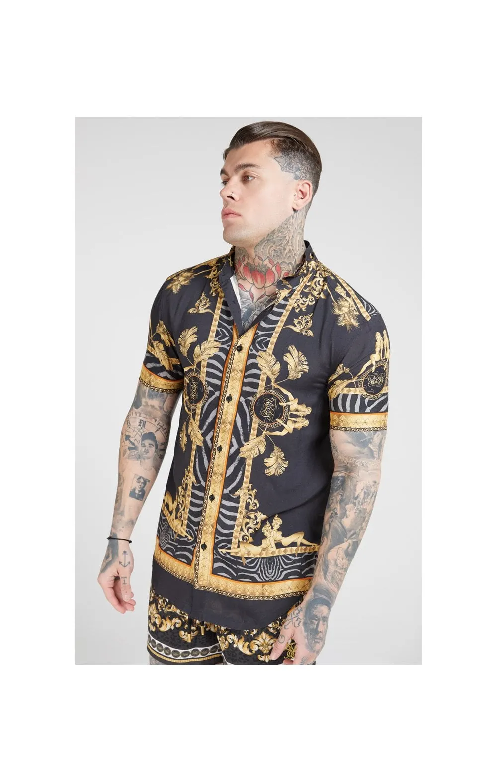 SikSilk High Collar Resort Shirt - Ocean Black sold by Siksilk