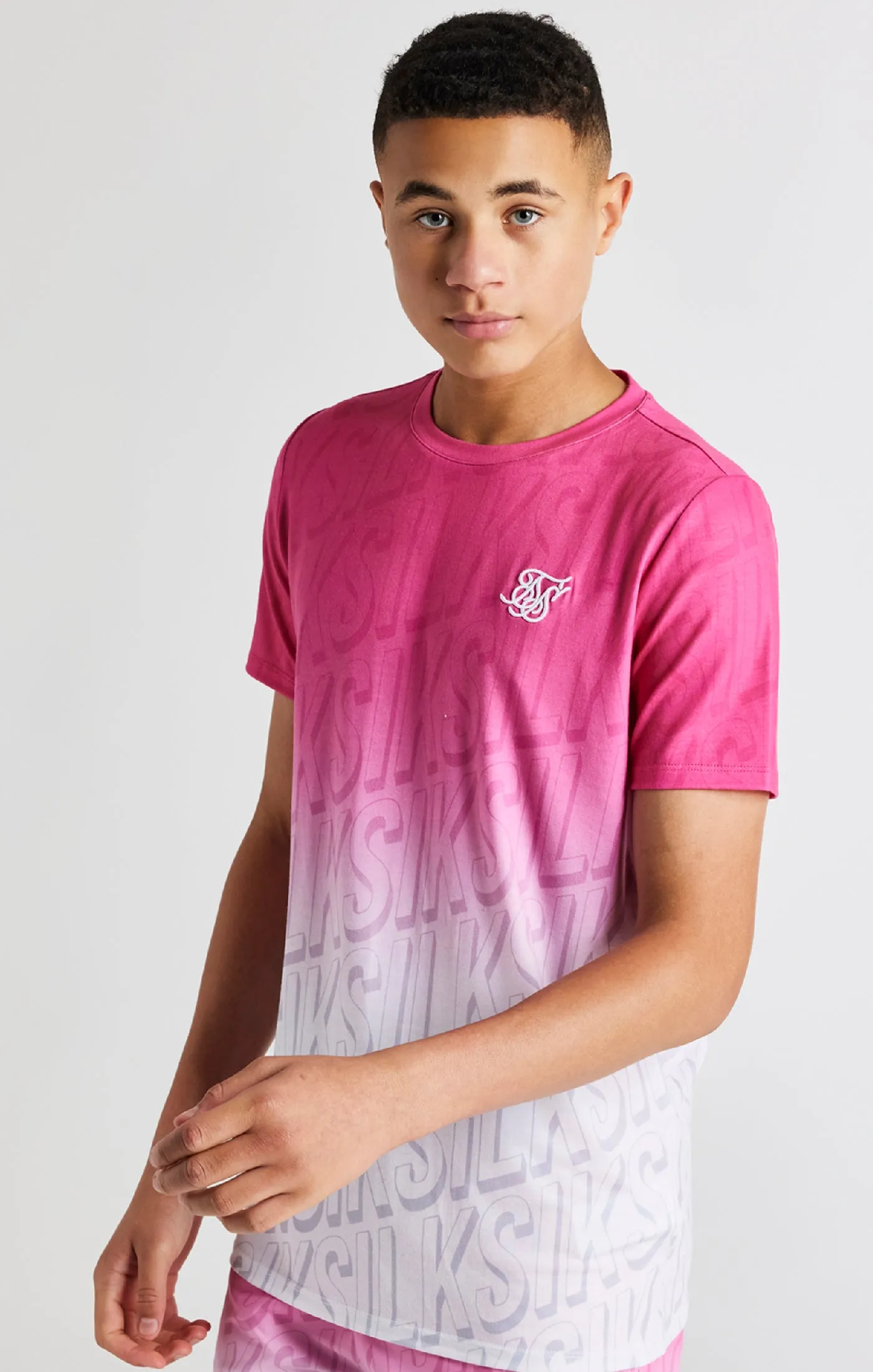 Boys Pink Branded Fade T-Shirt sold by Siksilk