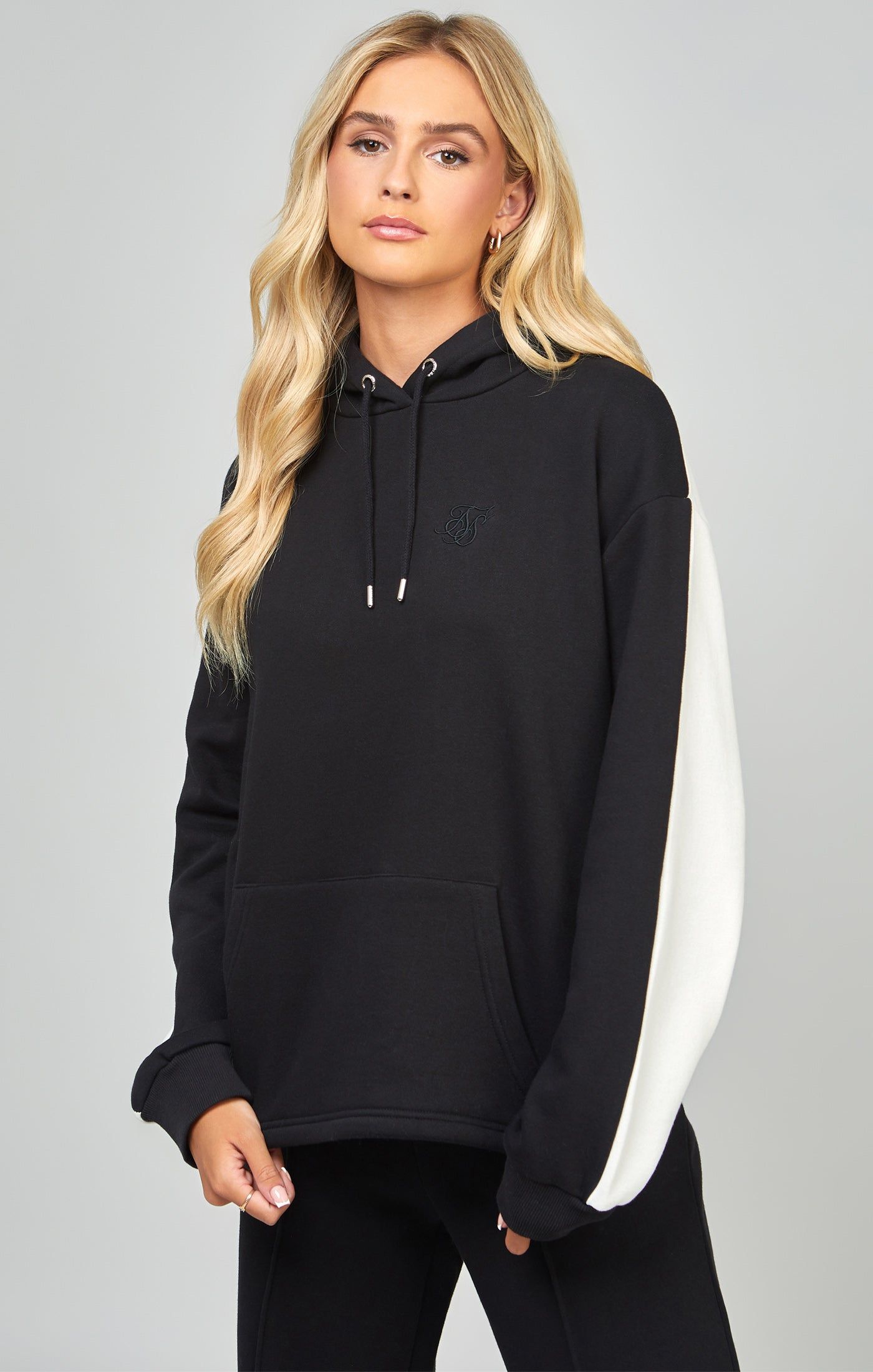 Black Contrast Oversized Overhead Hoodie sold by Siksilk