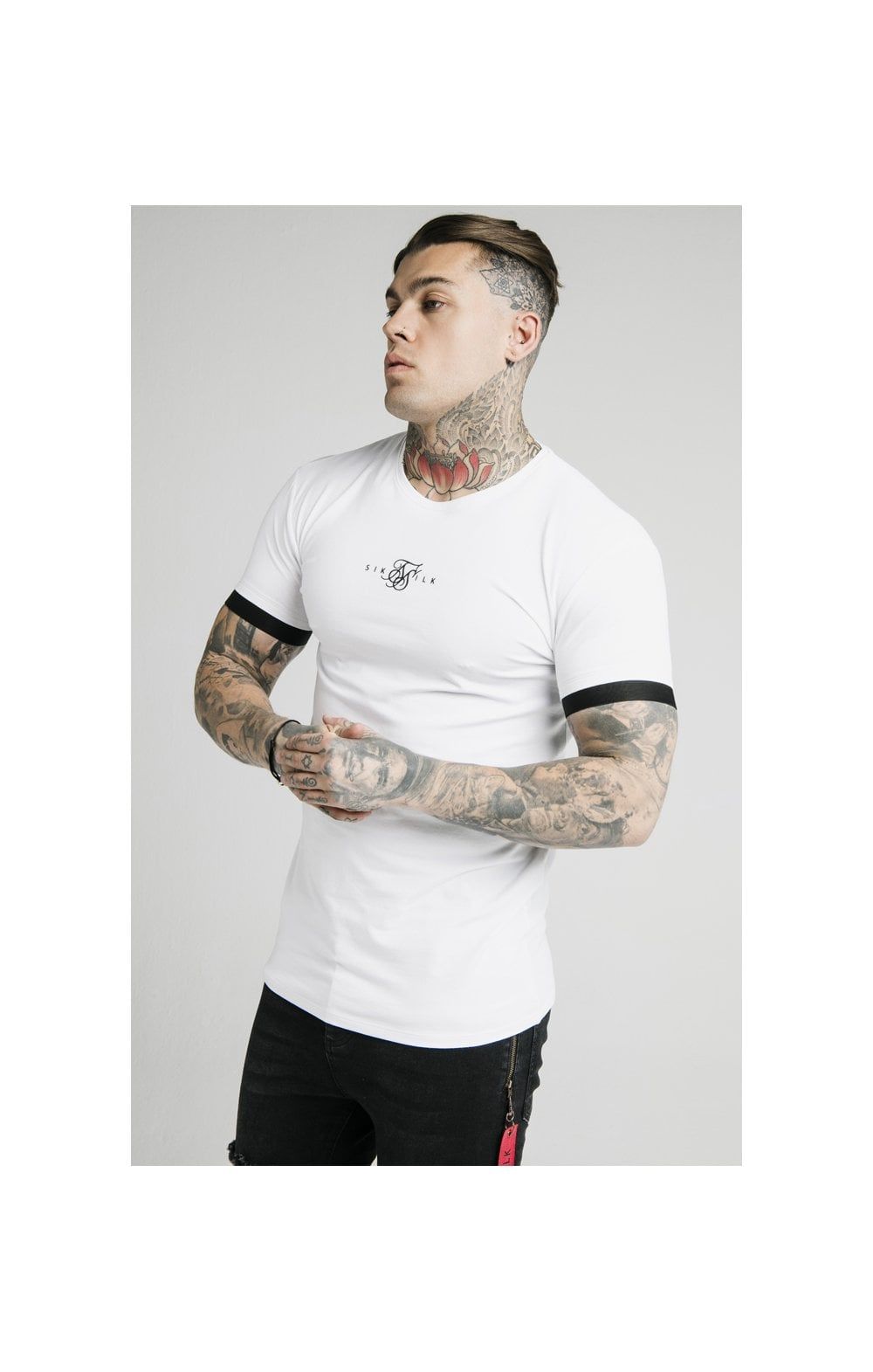 SikSilk Inset Elastic Cuff Gym Tee – White sold by Siksilk product image thumbnail 2
