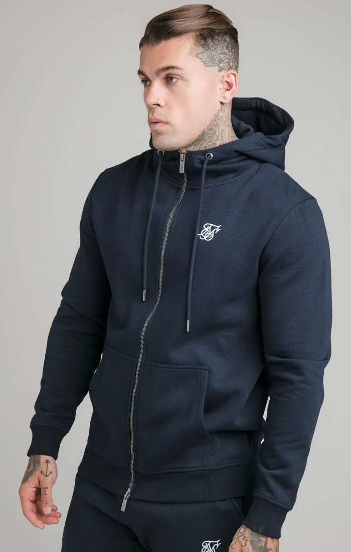 Navy Essential Zip Through Funnel Neck Hoodie sold by Siksilk