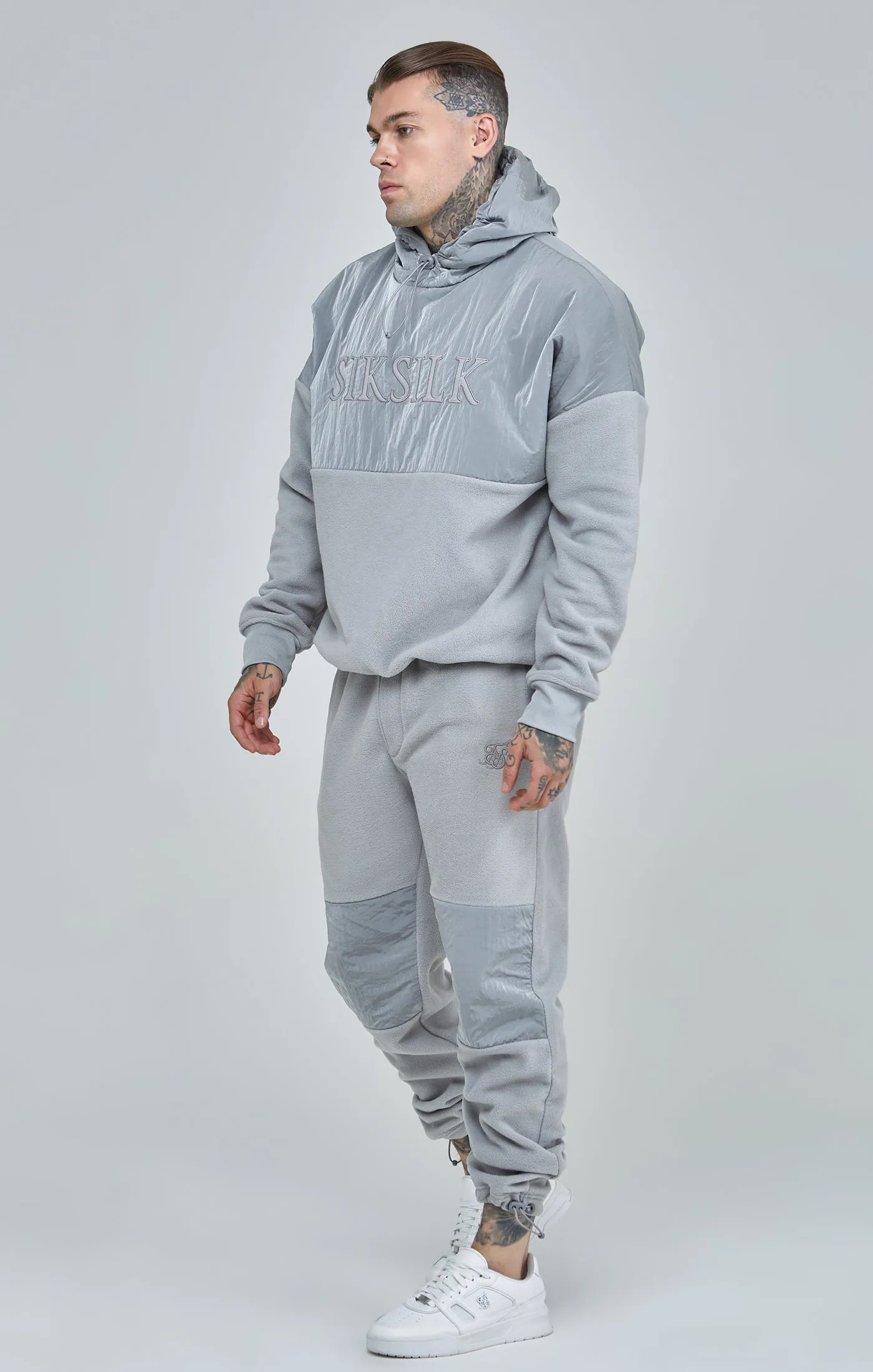 Grey Polar Fleece Panelled Cuffed Jogger sold by Siksilk product image thumbnail 2