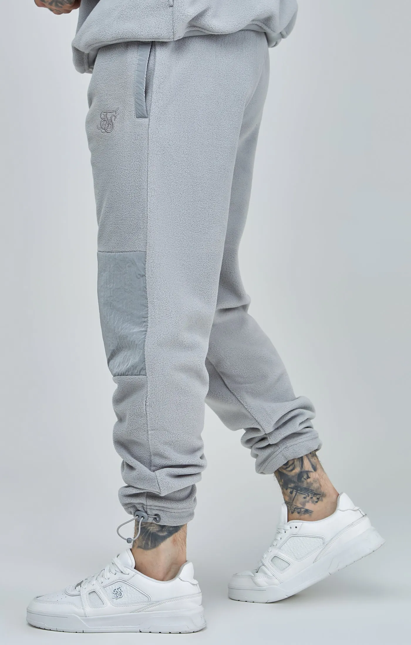 Grey Polar Fleece Panelled Cuffed Jogger sold by Siksilk product image thumbnail 3