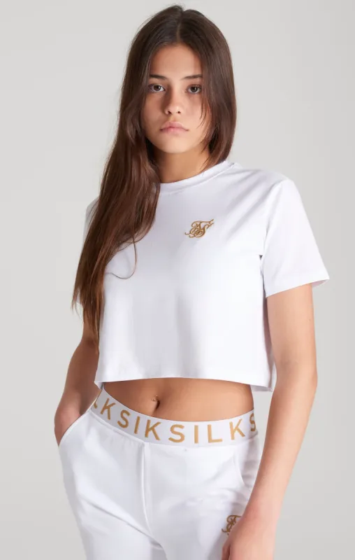 Girls White Logo Cropped T-Shirt sold by Siksilk