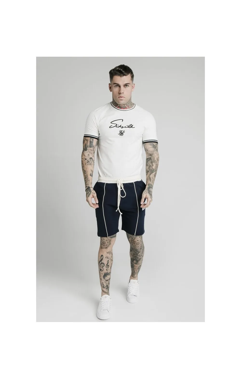 SikSilk Signature Piped Tech Tee - Off White sold by Siksilk