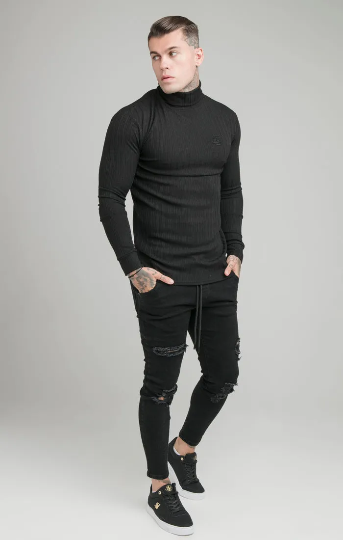 SikSilk L/S New Rib Knit Polo Neck - Black sold by Siksilk product image thumbnail 4