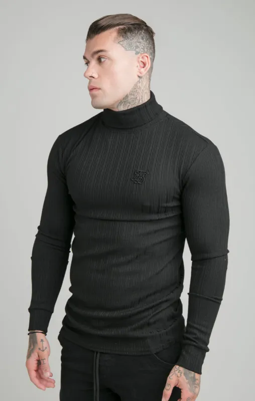 SikSilk L/S New Rib Knit Polo Neck - Black sold by Siksilk