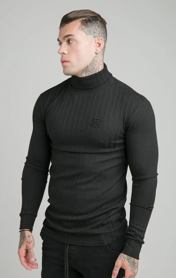 SikSilk L/S New Rib Knit Polo Neck - Black sold by Siksilk