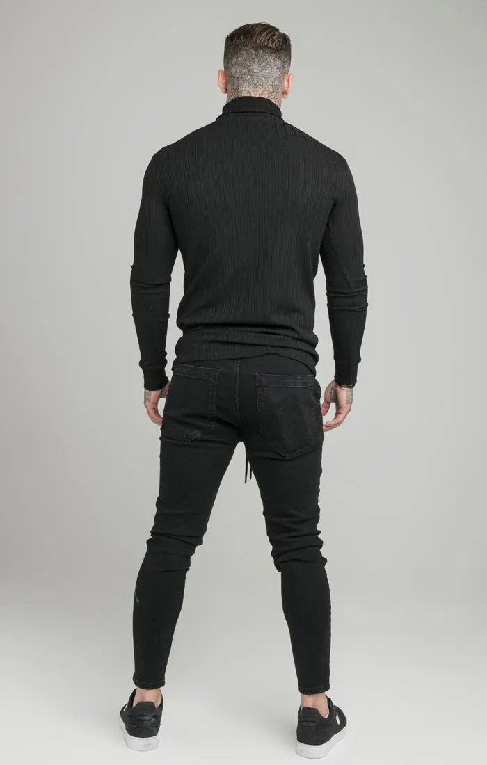 SikSilk L/S New Rib Knit Polo Neck - Black sold by Siksilk product image thumbnail 5