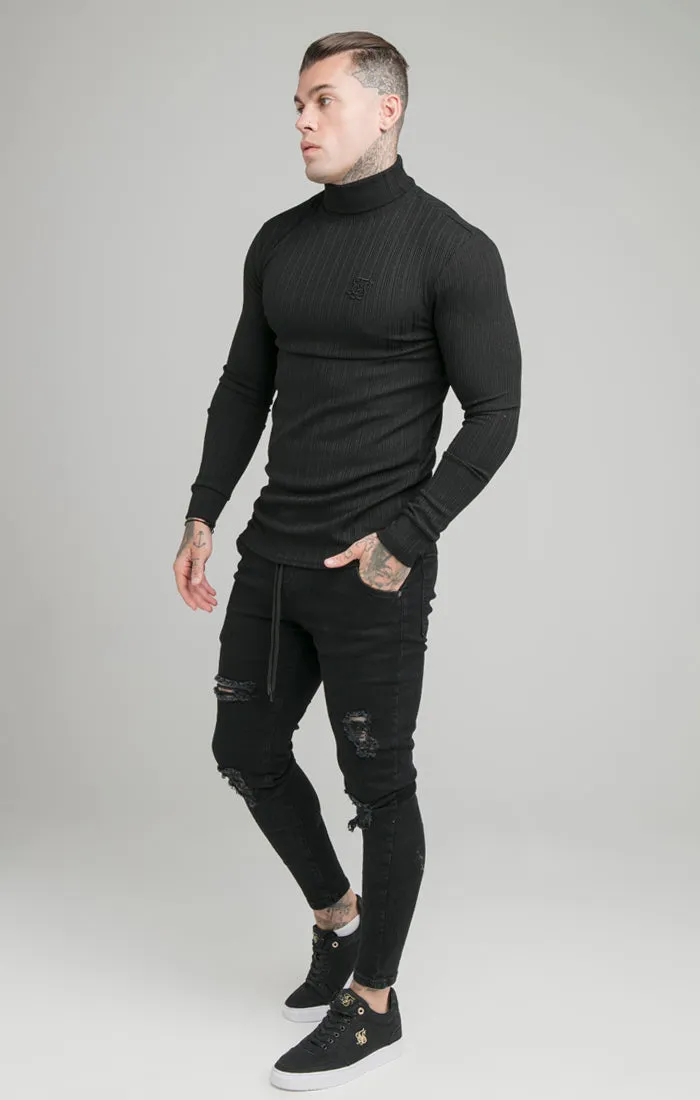 SikSilk L/S New Rib Knit Polo Neck - Black sold by Siksilk product image thumbnail 3