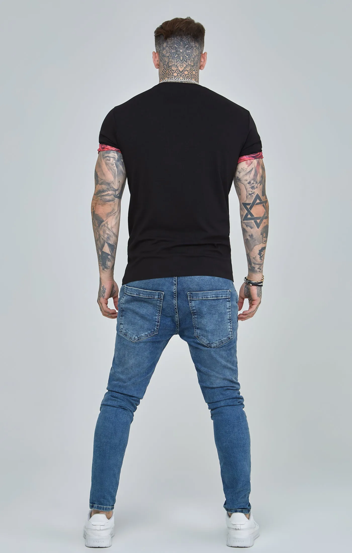 Black Rose Print Roll Sleeve T-Shirt sold by Siksilk product image thumbnail 5