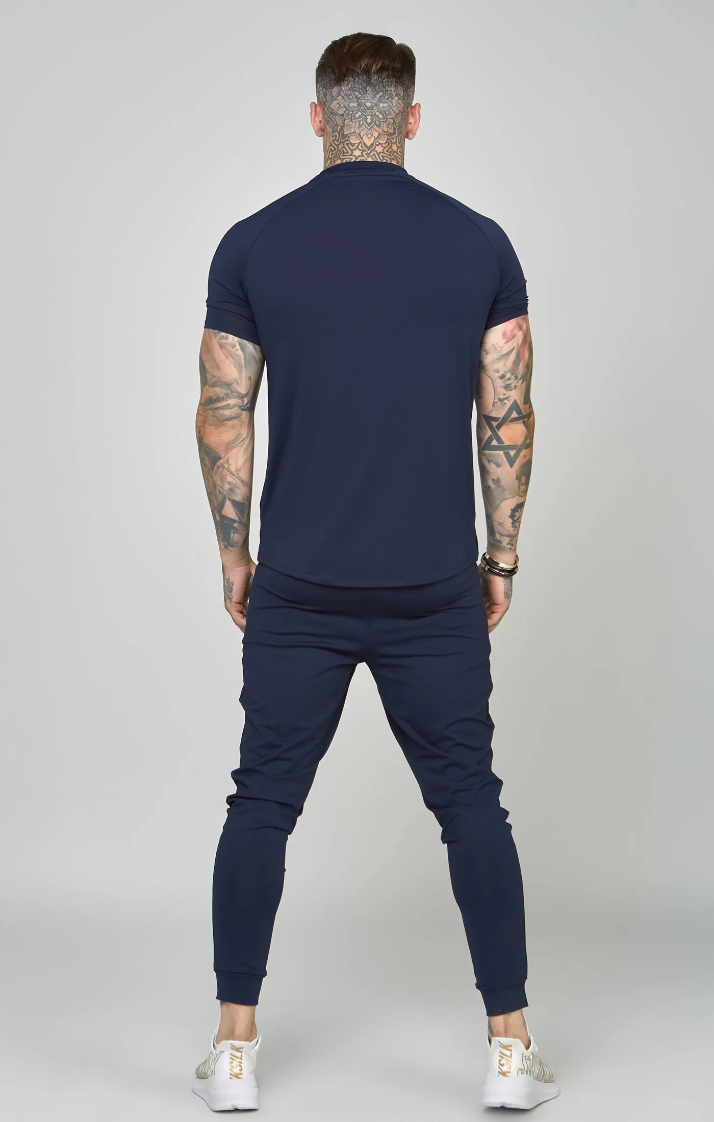 Navy Sports Curved Hem Muscle Fit T-Shirt sold by Siksilk product image thumbnail 5