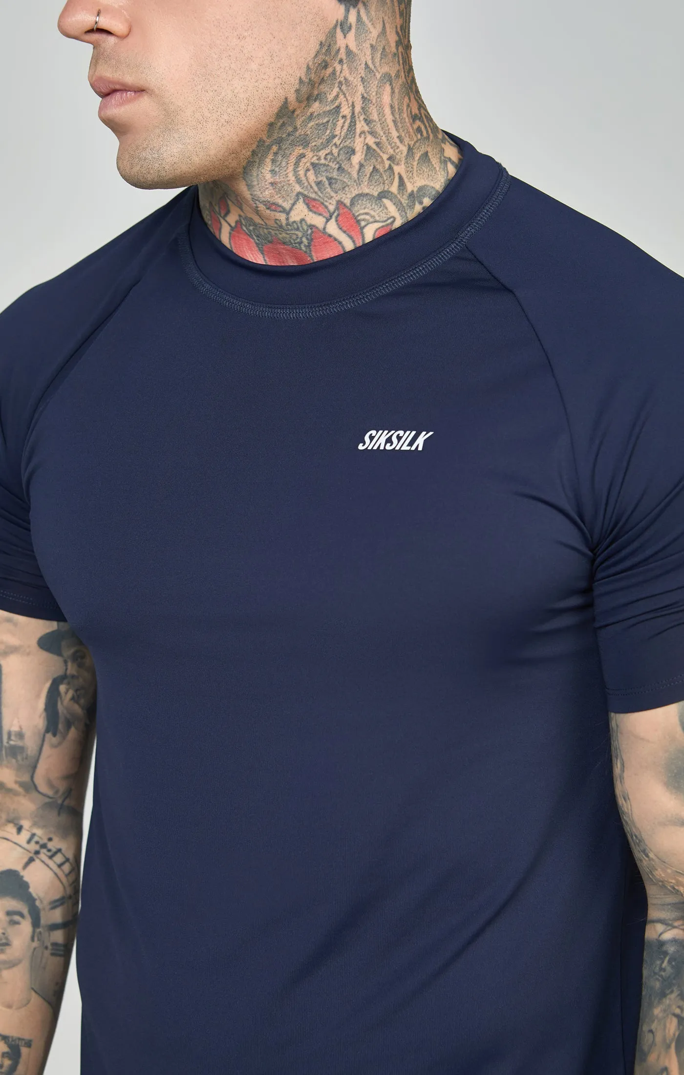 Navy Sports Curved Hem Muscle Fit T-Shirt sold by Siksilk product image thumbnail 2
