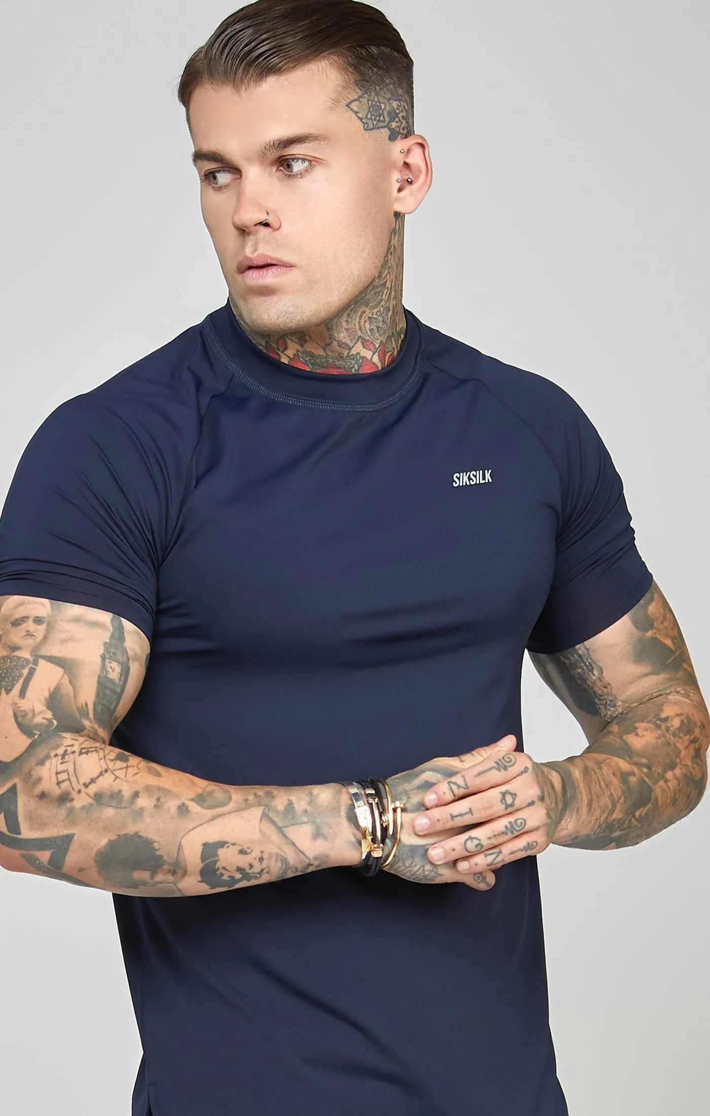 Navy Sports Curved Hem Muscle Fit T-Shirt sold by Siksilk