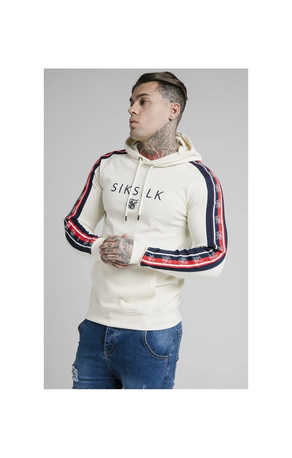 SikSilk Overhead Retro Tape Hoodie - Off White sold by Siksilk