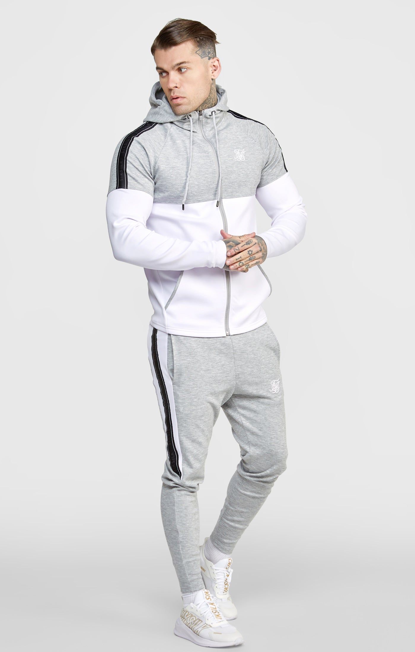 Grey Marl Zip Through Hoodie And Jogger Tracksuit Set sold by Siksilk product image thumbnail 6