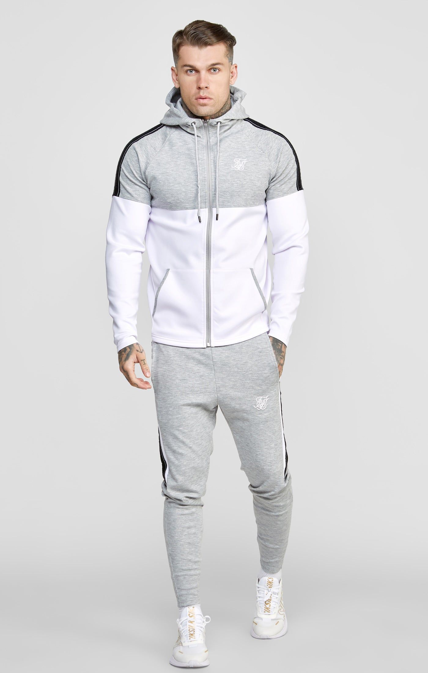 Grey Marl Zip Through Hoodie And Jogger Tracksuit Set sold by Siksilk