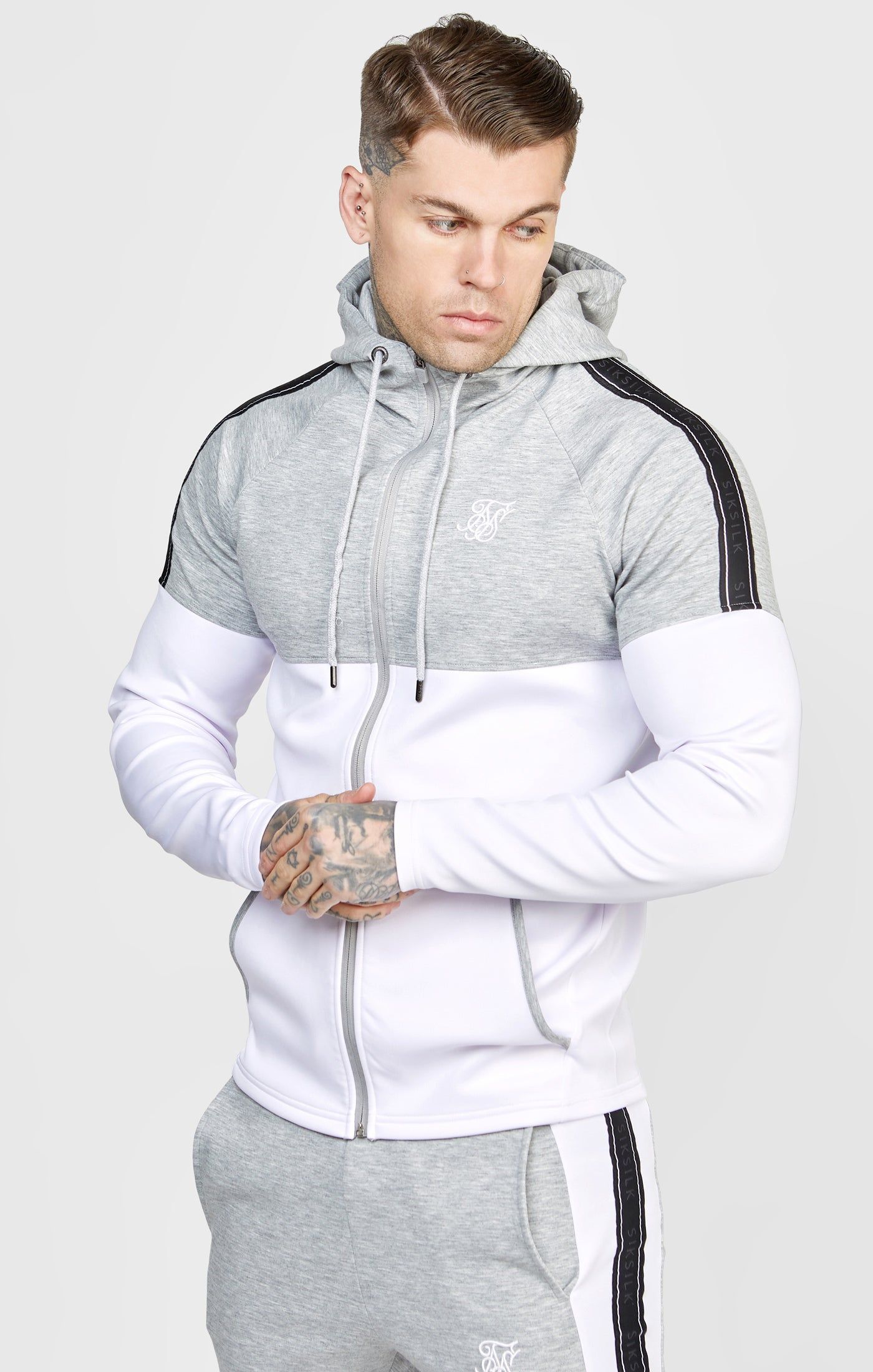 Grey Marl Zip Through Hoodie And Jogger Tracksuit Set sold by Siksilk product image thumbnail 7