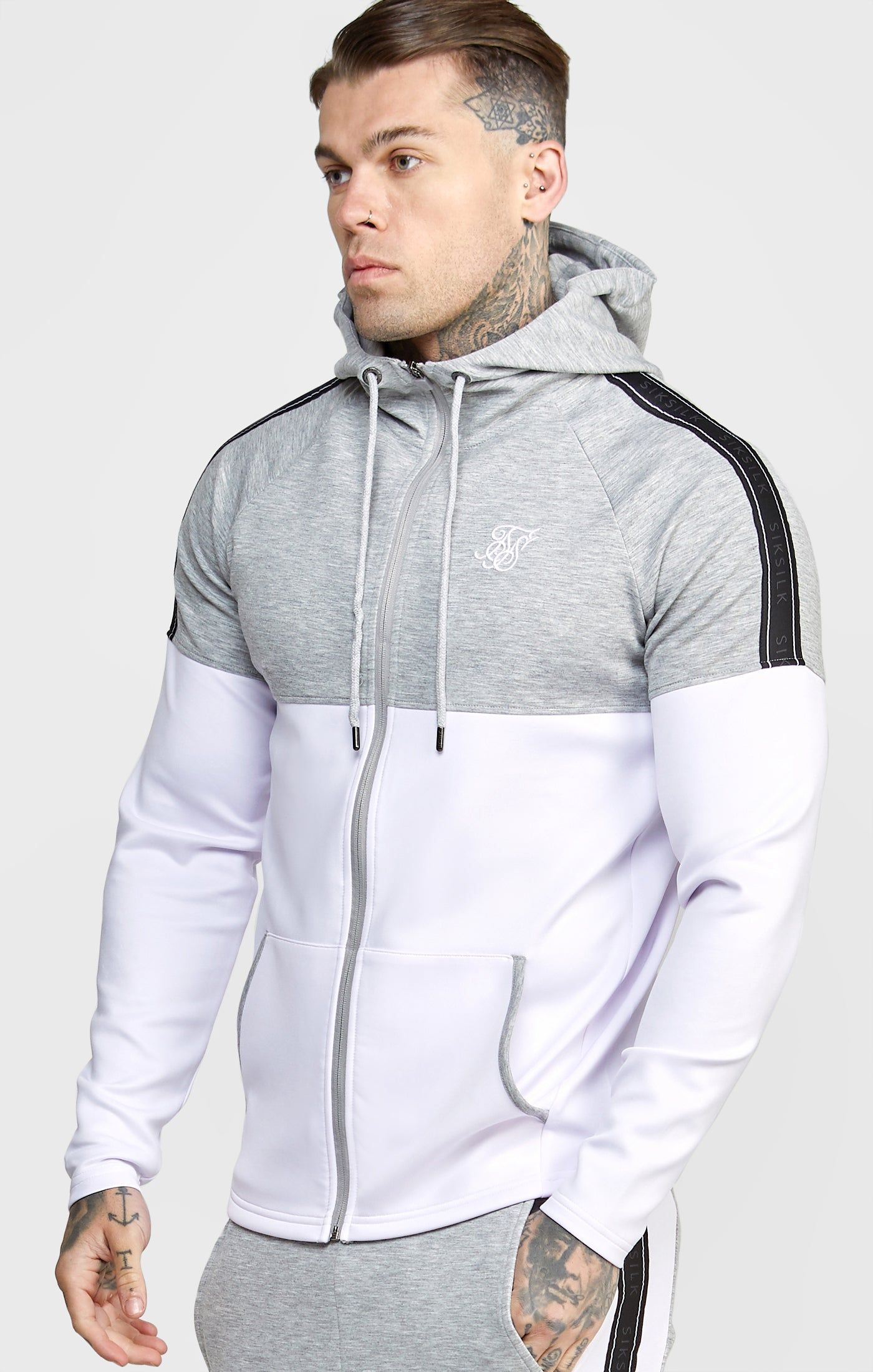 Grey Marl Zip Through Hoodie And Jogger Tracksuit Set sold by Siksilk product image thumbnail 2