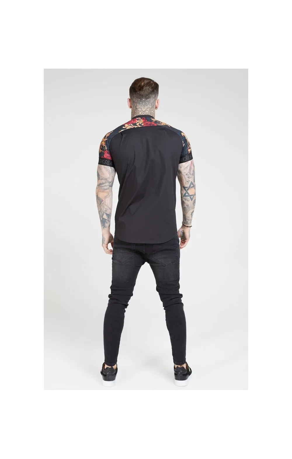 SikSilk S/S Grandad Collar Shirt - Jet Black & Floral Animal sold by Siksilk product image thumbnail 5