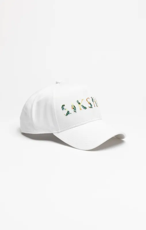 White Floral Embroidery Trucker Cap sold by Siksilk