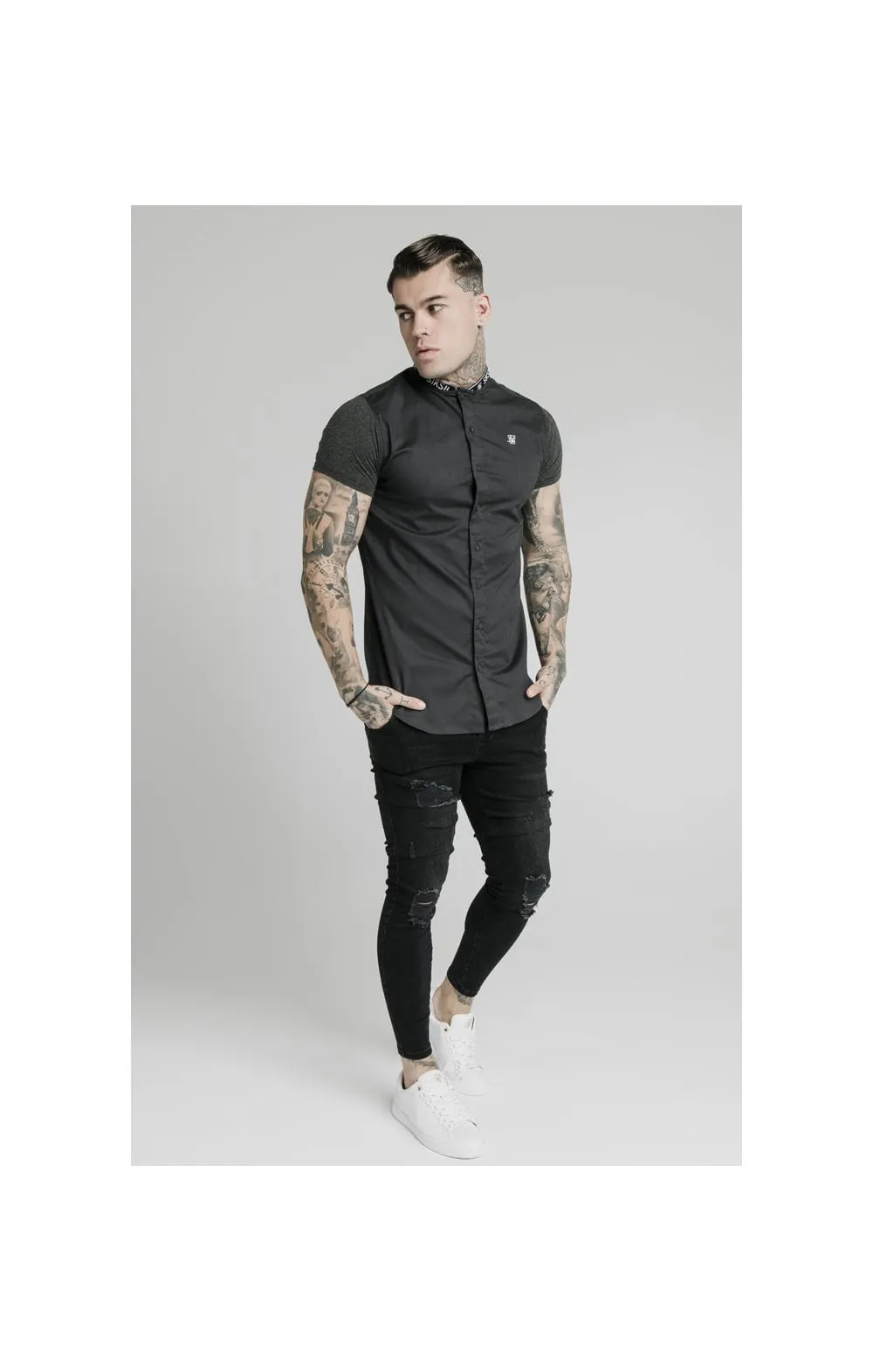 SikSilk S/S Tape Collar Shirt - Dark Grey sold by Siksilk product image thumbnail 4