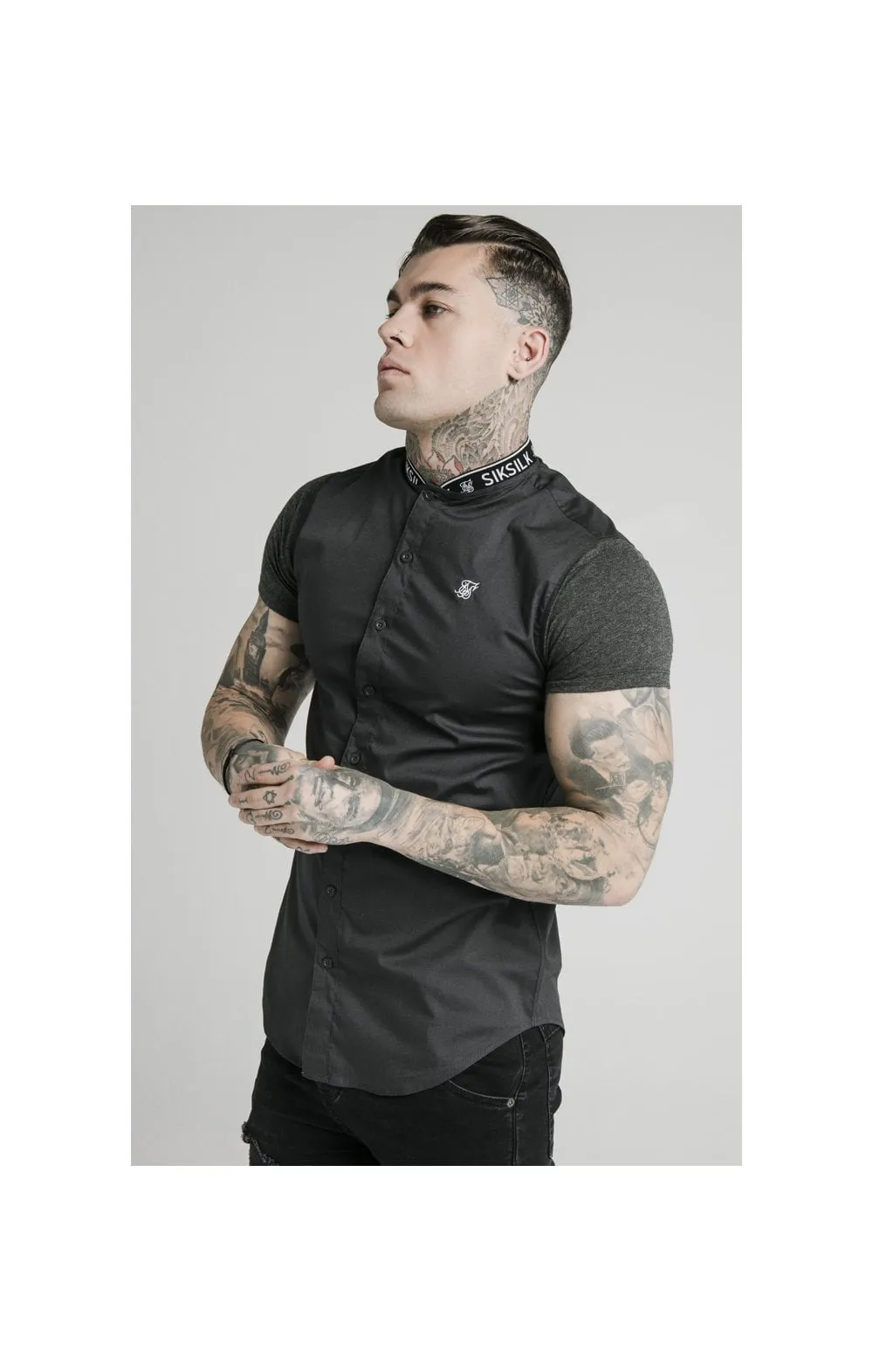 SikSilk S/S Tape Collar Shirt - Dark Grey sold by Siksilk