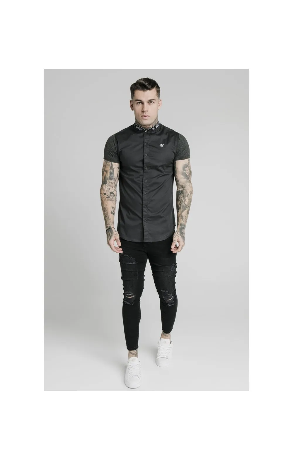 SikSilk S/S Tape Collar Shirt - Dark Grey sold by Siksilk product image thumbnail 5