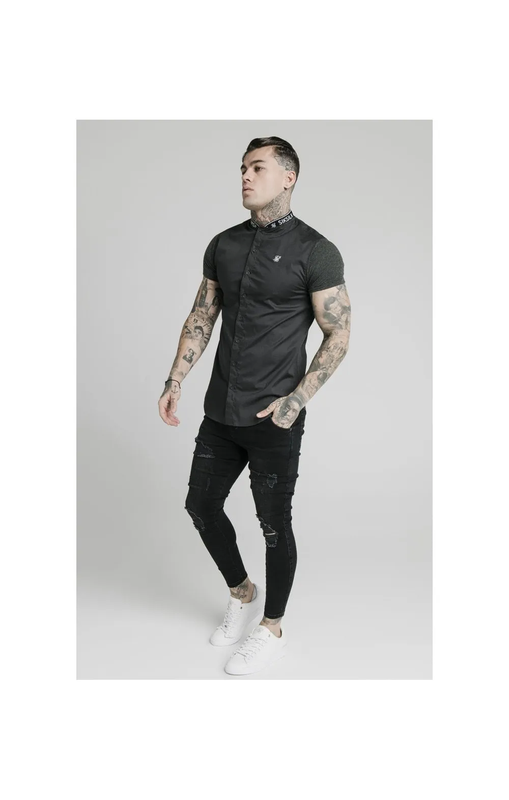 SikSilk S/S Tape Collar Shirt - Dark Grey sold by Siksilk product image thumbnail 3