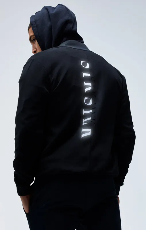 Black Reflective Bomber Jacket sold by Siksilk