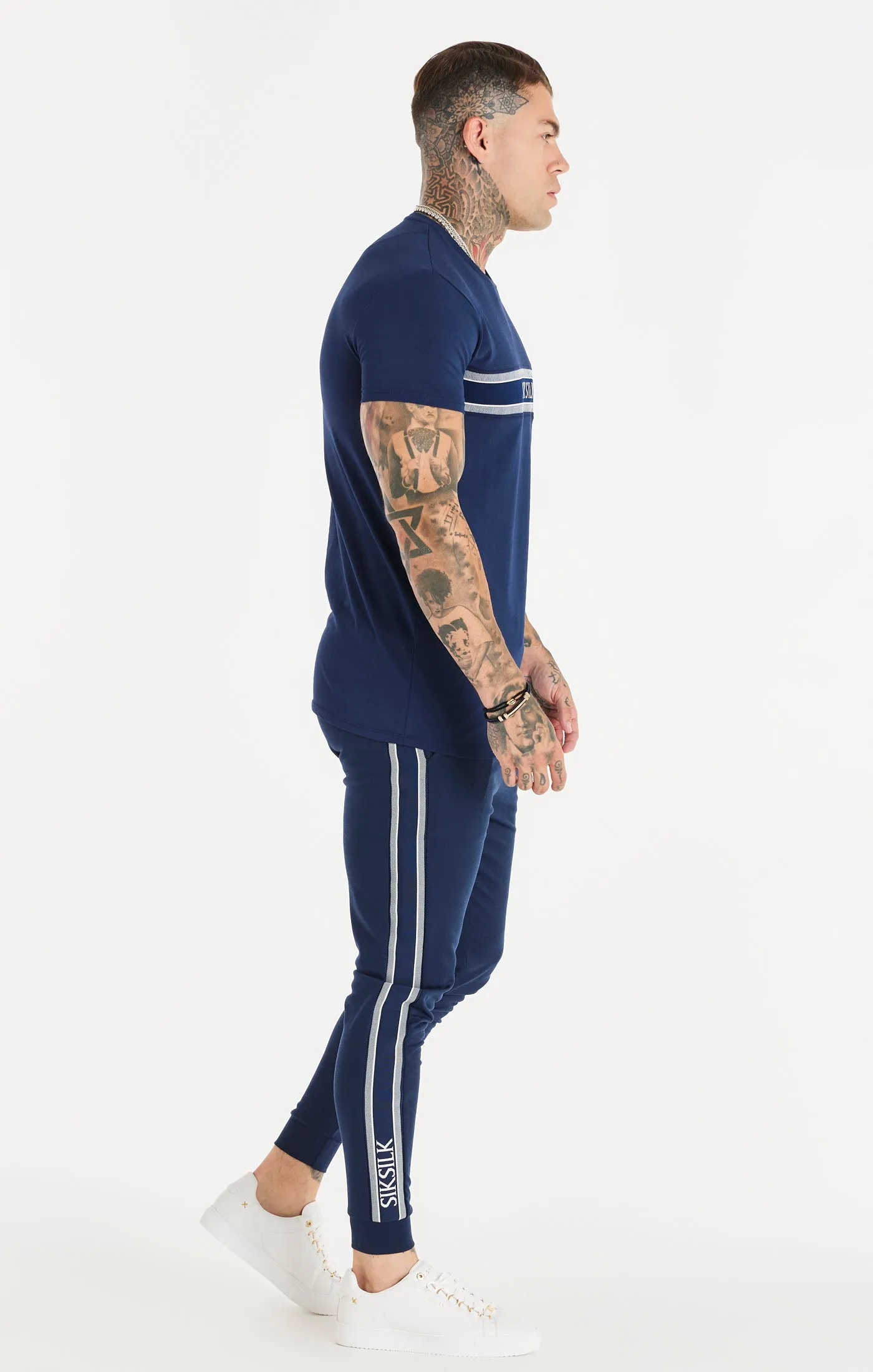 Navy Knitted Tape Muscle Fit T-Shirt sold by Siksilk product image thumbnail 5