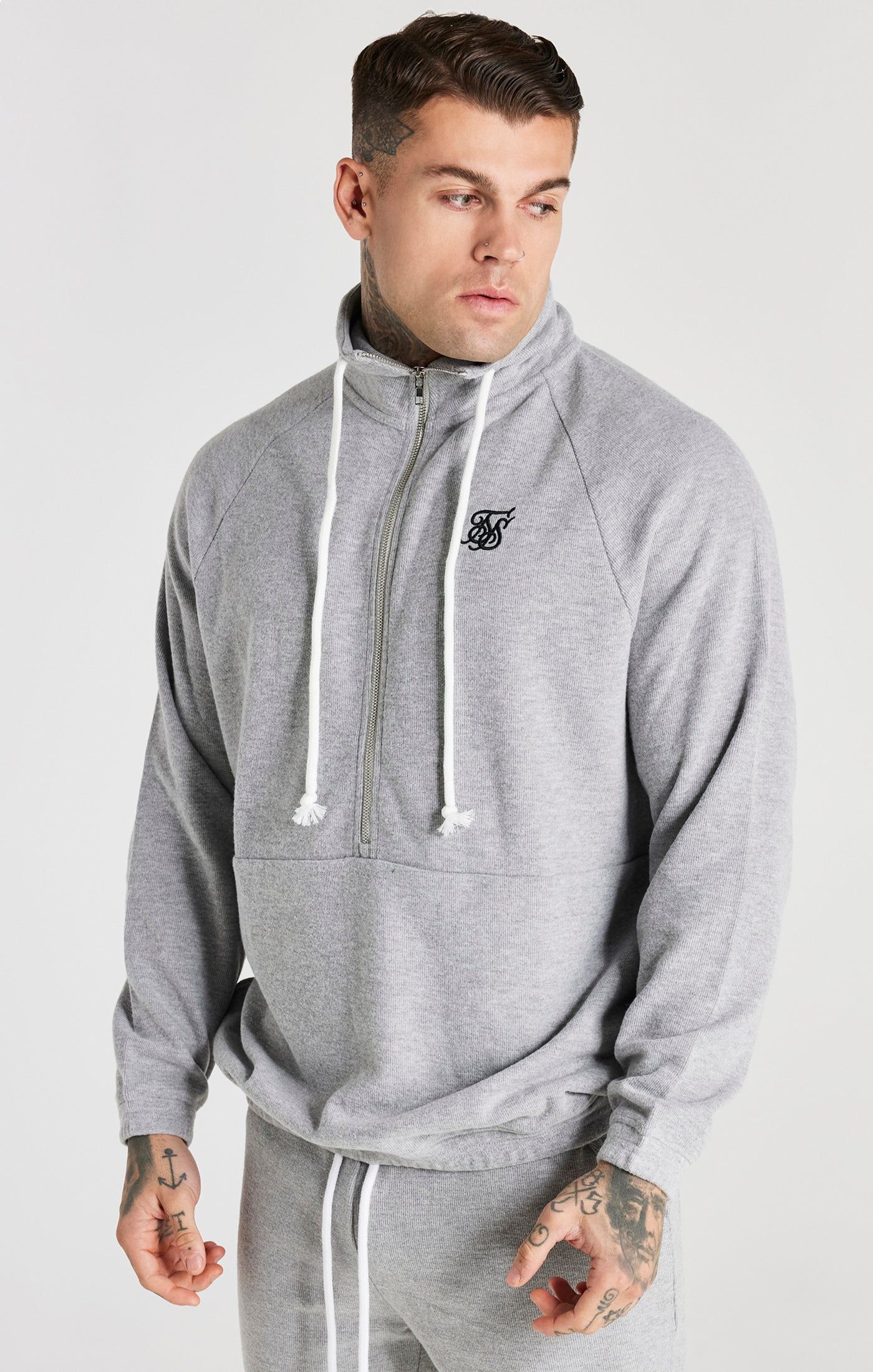Grey Marl Half Zip Rib Funnel sold by Siksilk product image thumbnail 5