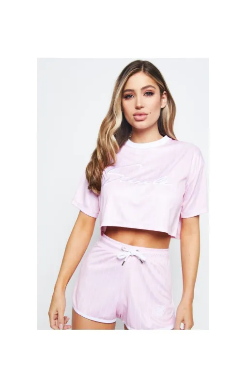 SikSilk Baseball Stripe Crop Tee - Pink & White sold by Siksilk