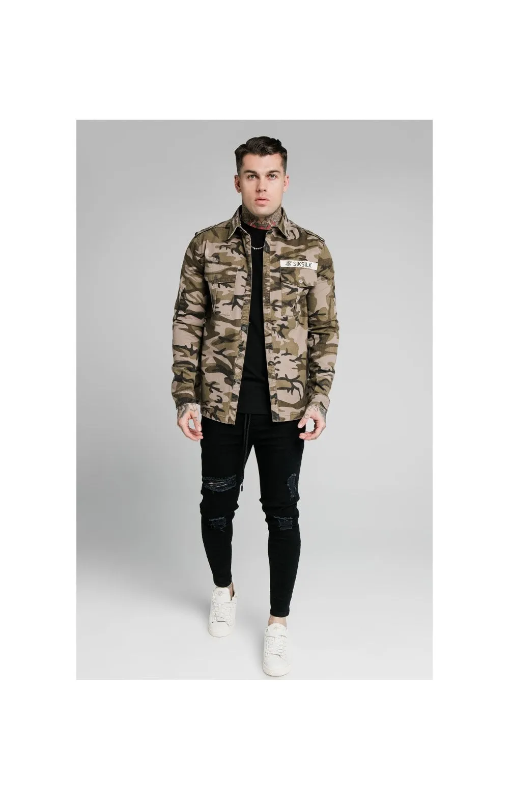 SikSilk L/S Utility Denim Shirt Jacket - Camo sold by Siksilk product image thumbnail 5