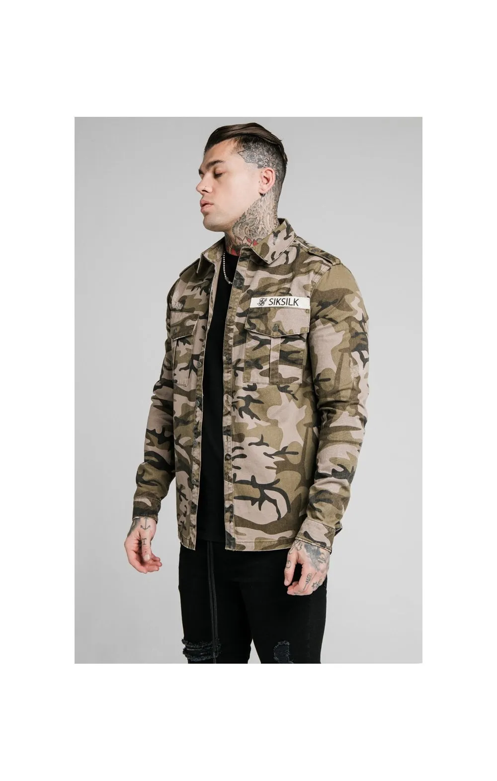 SikSilk L/S Utility Denim Shirt Jacket - Camo sold by Siksilk product image thumbnail 2
