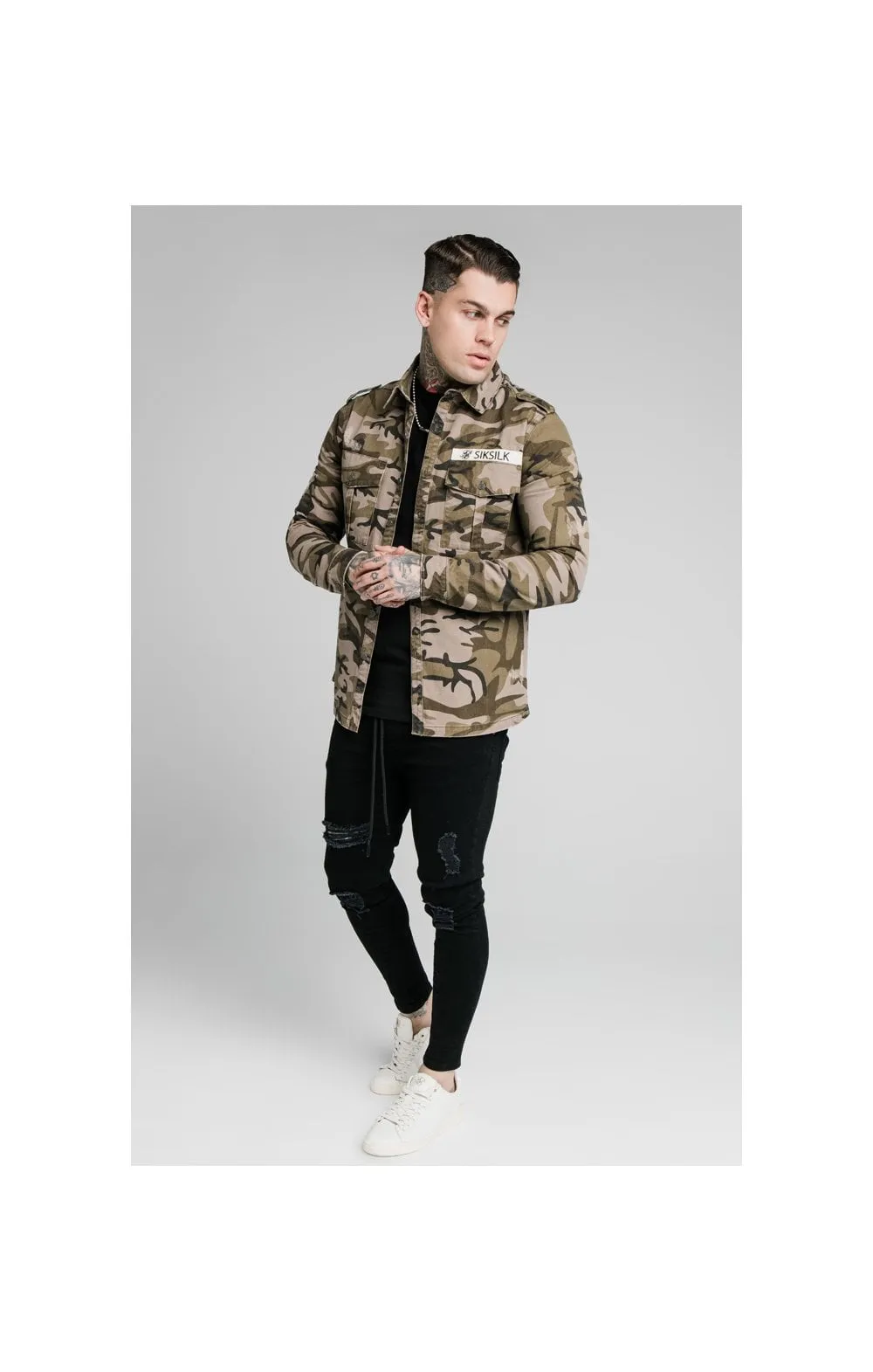 SikSilk L/S Utility Denim Shirt Jacket - Camo sold by Siksilk