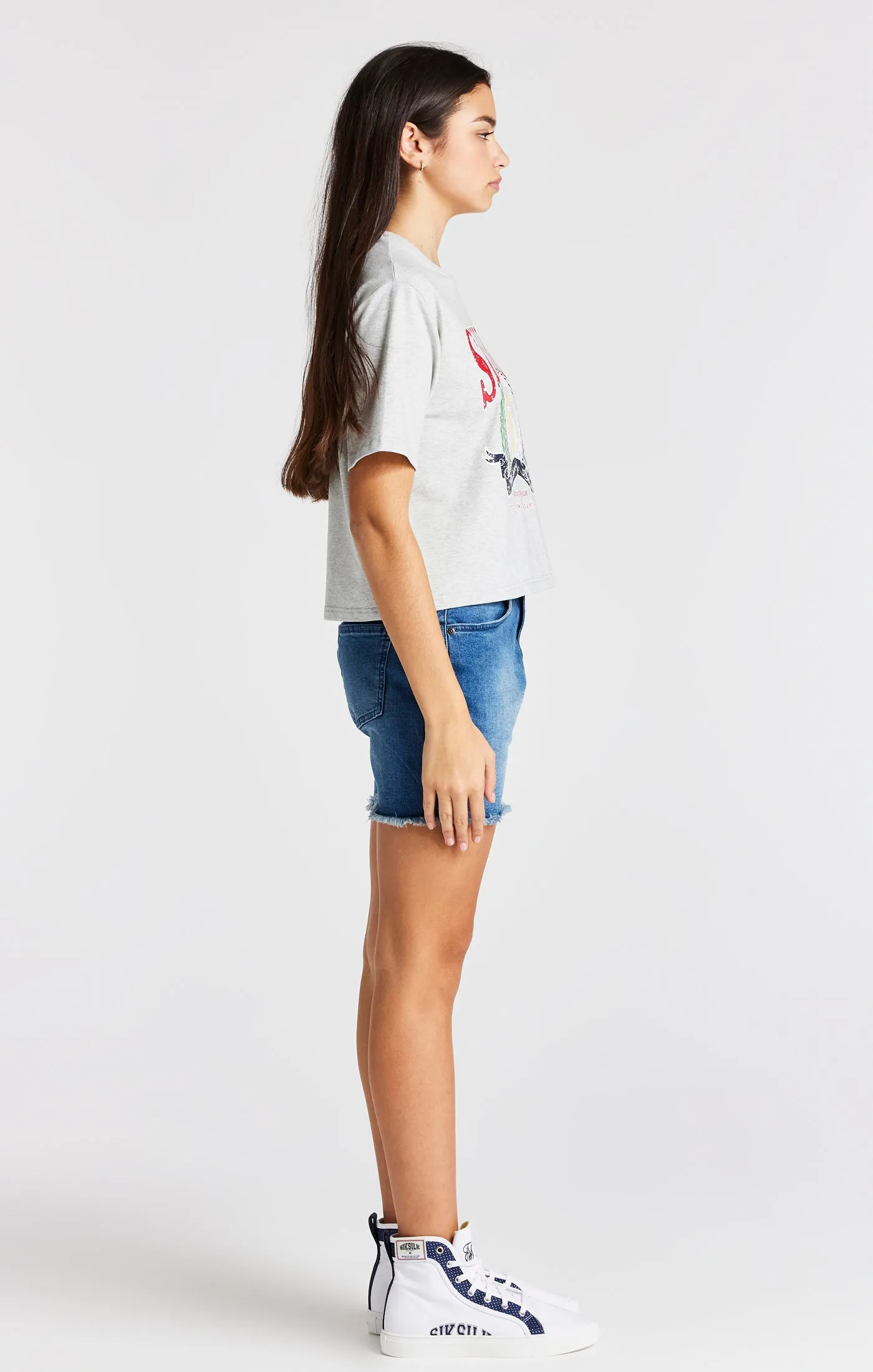 Girls Grey Marl Varsity Crop T-Shirt sold by Siksilk product image thumbnail 4