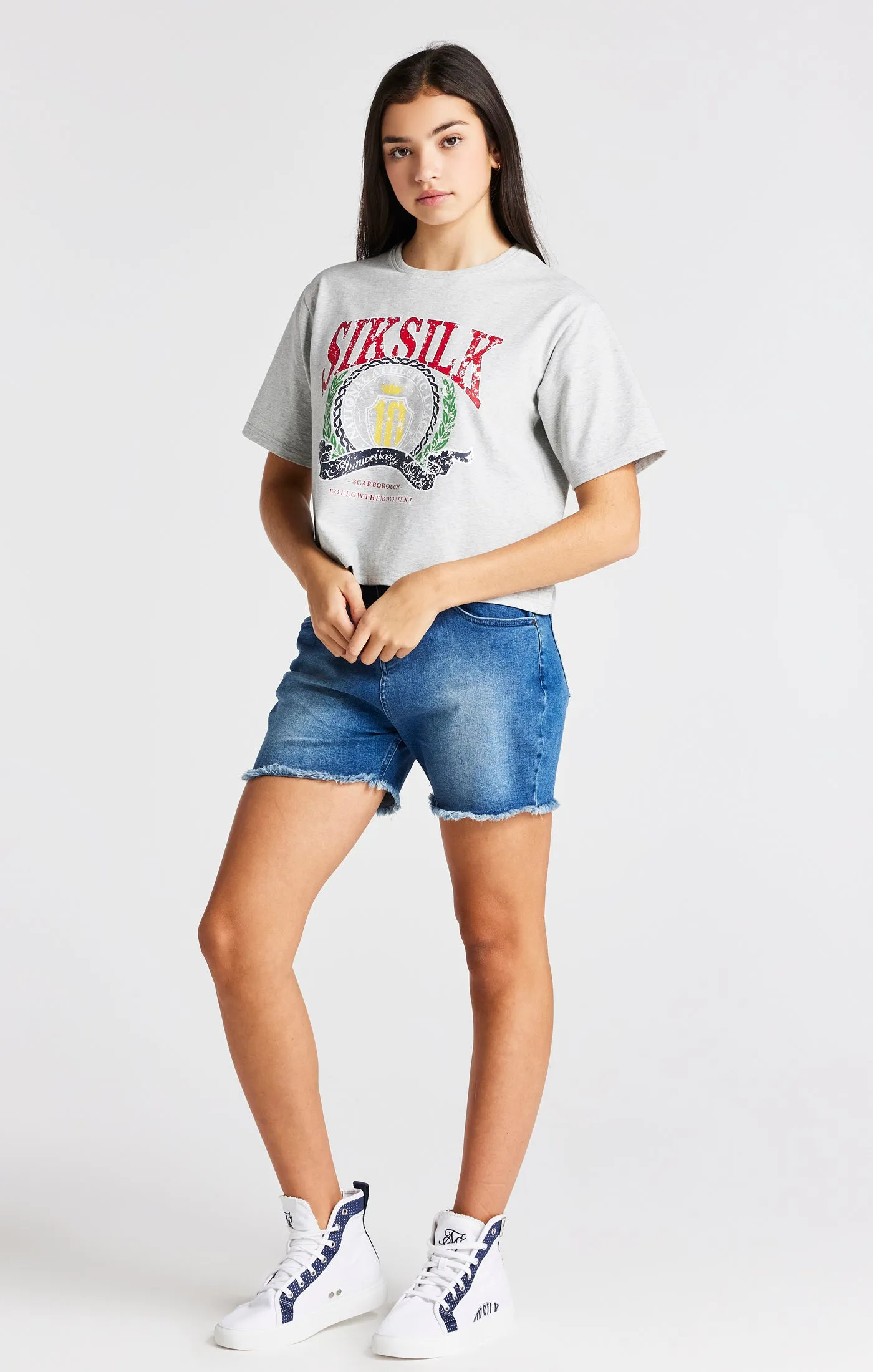 Girls Grey Marl Varsity Crop T-Shirt sold by Siksilk product image thumbnail 3