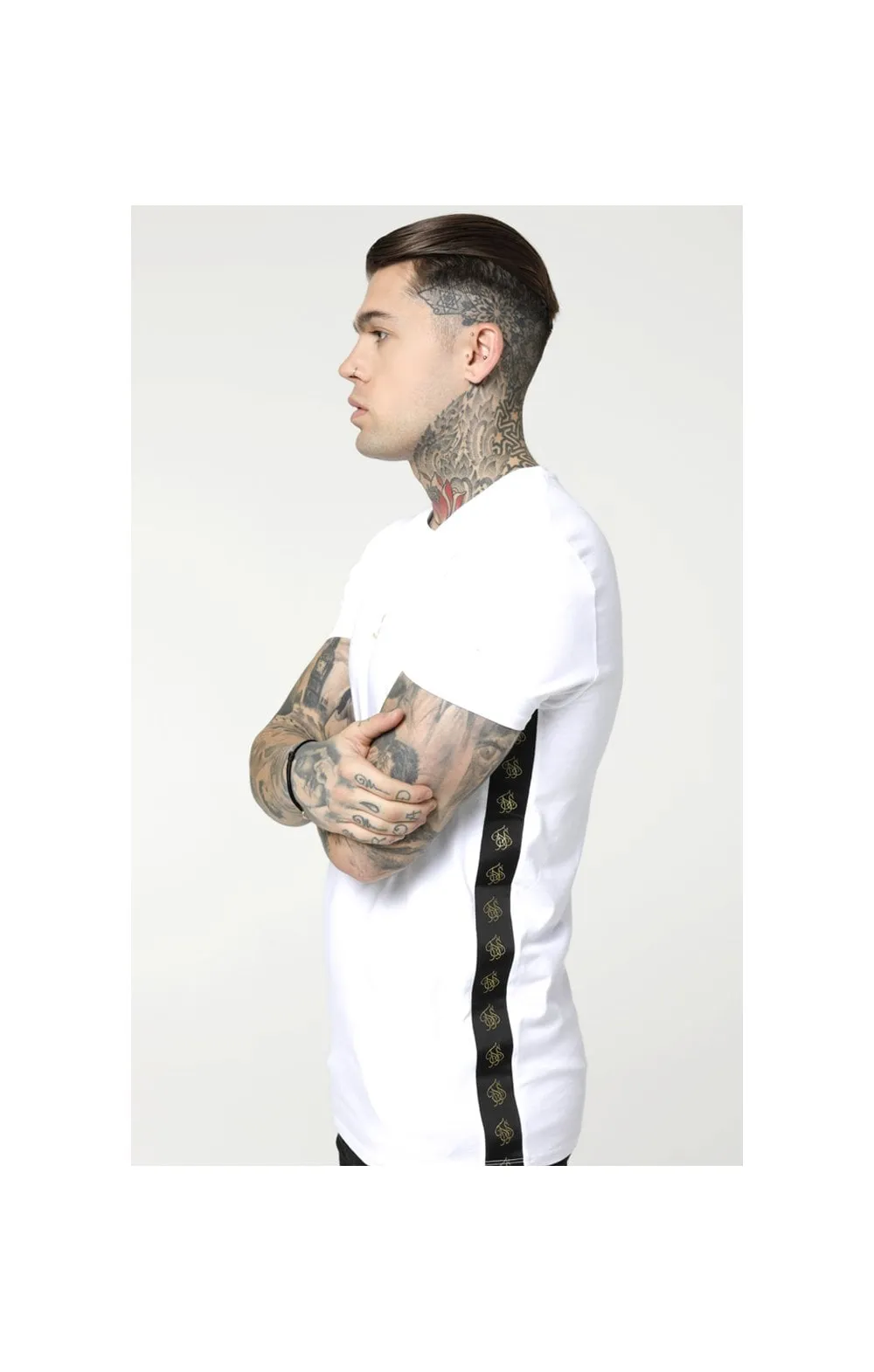 SikSilk S/S Side Tape Tee – White & Gold sold by Siksilk