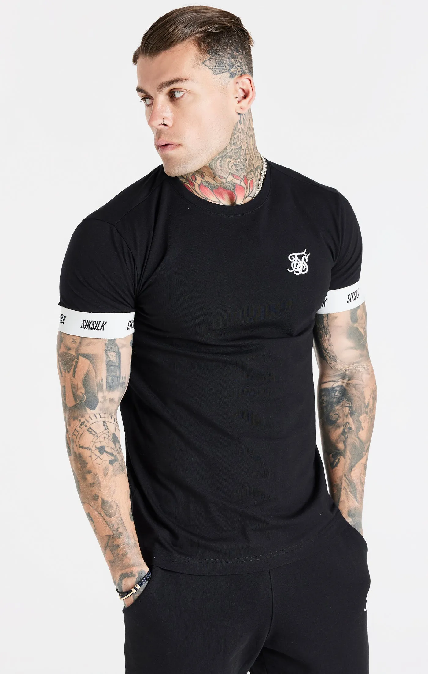 Black Essential Elastic Cuff T-Shirt sold by Siksilk