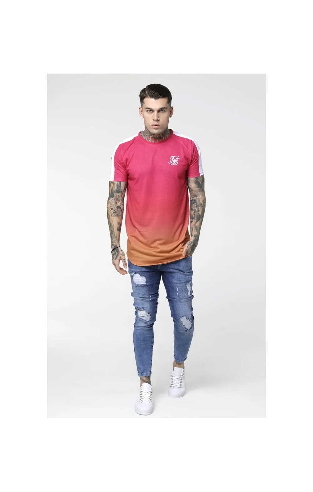 SikSilk Curved Hem Raglan Fade Tee - Orange & Pink sold by Siksilk product image thumbnail 5