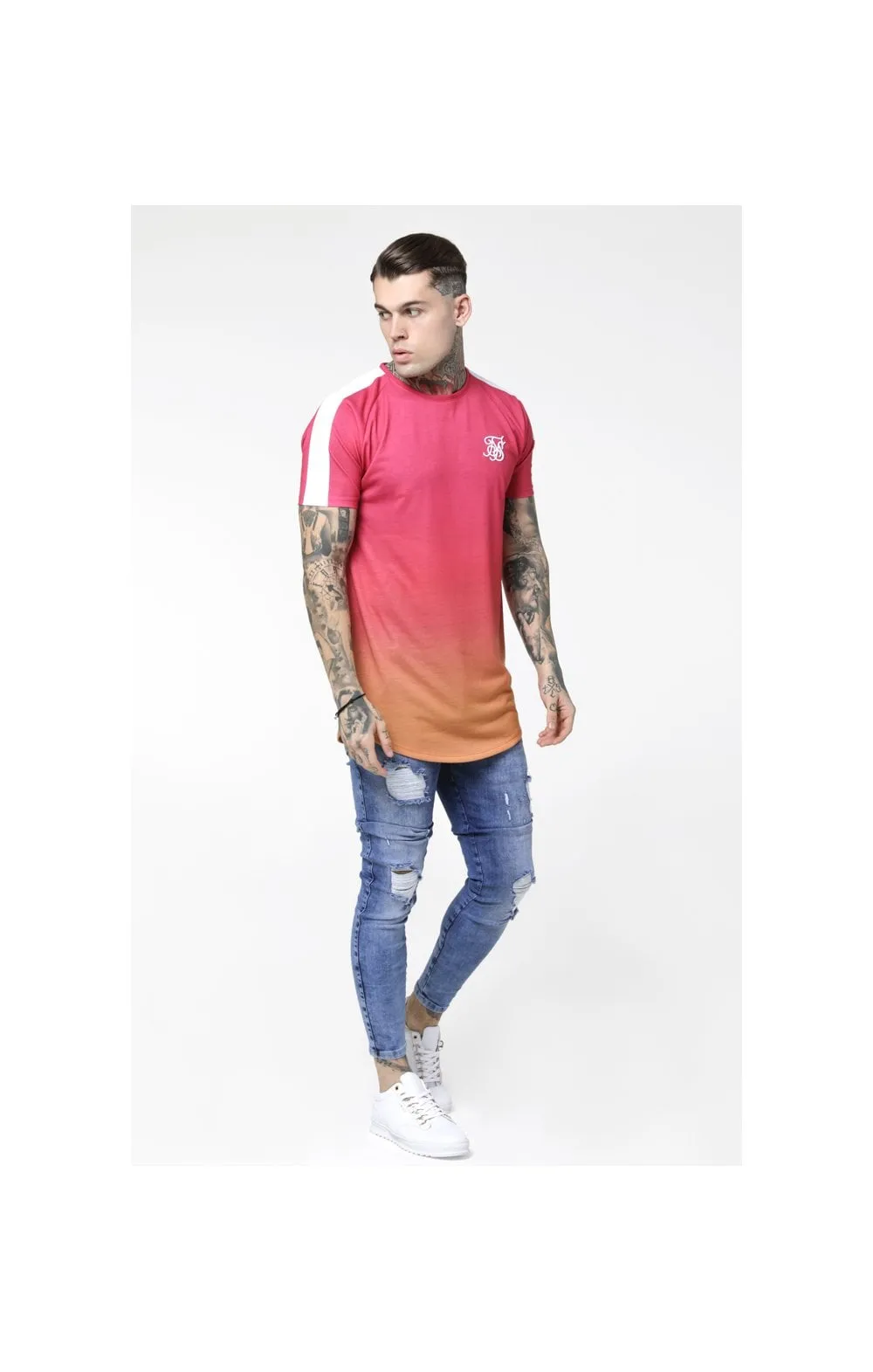 SikSilk Curved Hem Raglan Fade Tee - Orange & Pink sold by Siksilk product image thumbnail 3