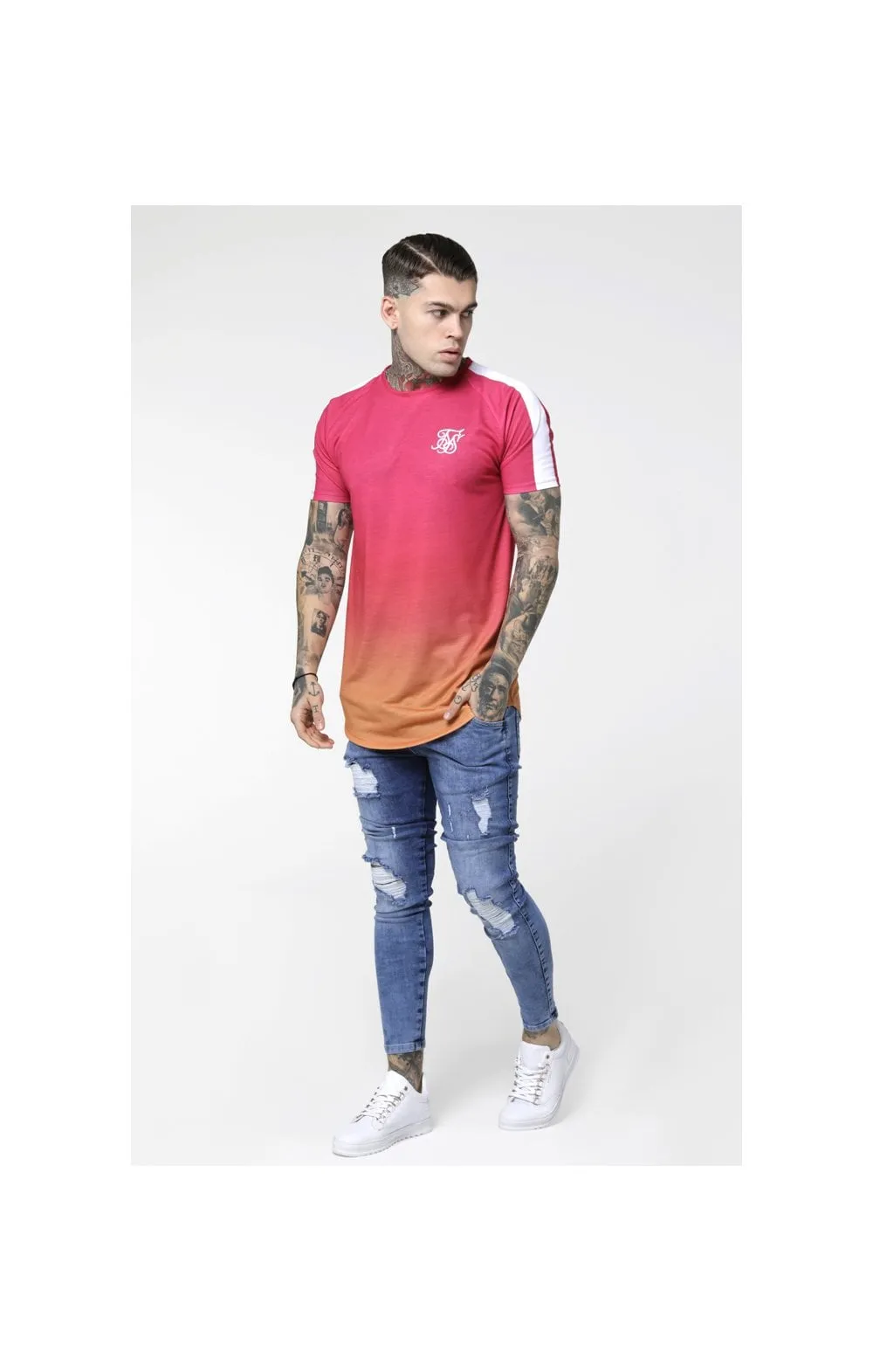 SikSilk Curved Hem Raglan Fade Tee - Orange & Pink sold by Siksilk product image thumbnail 4