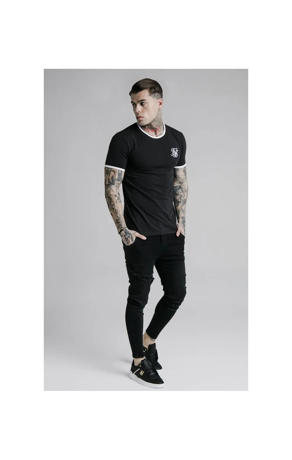 SikSilk Straight Hem Ringer Tee – Black & White sold by Siksilk product image thumbnail 2