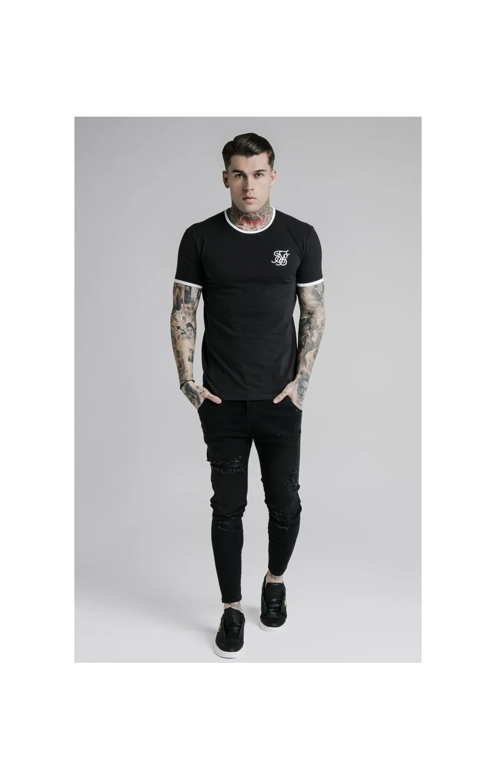 SikSilk Straight Hem Ringer Tee – Black & White sold by Siksilk product image thumbnail 3