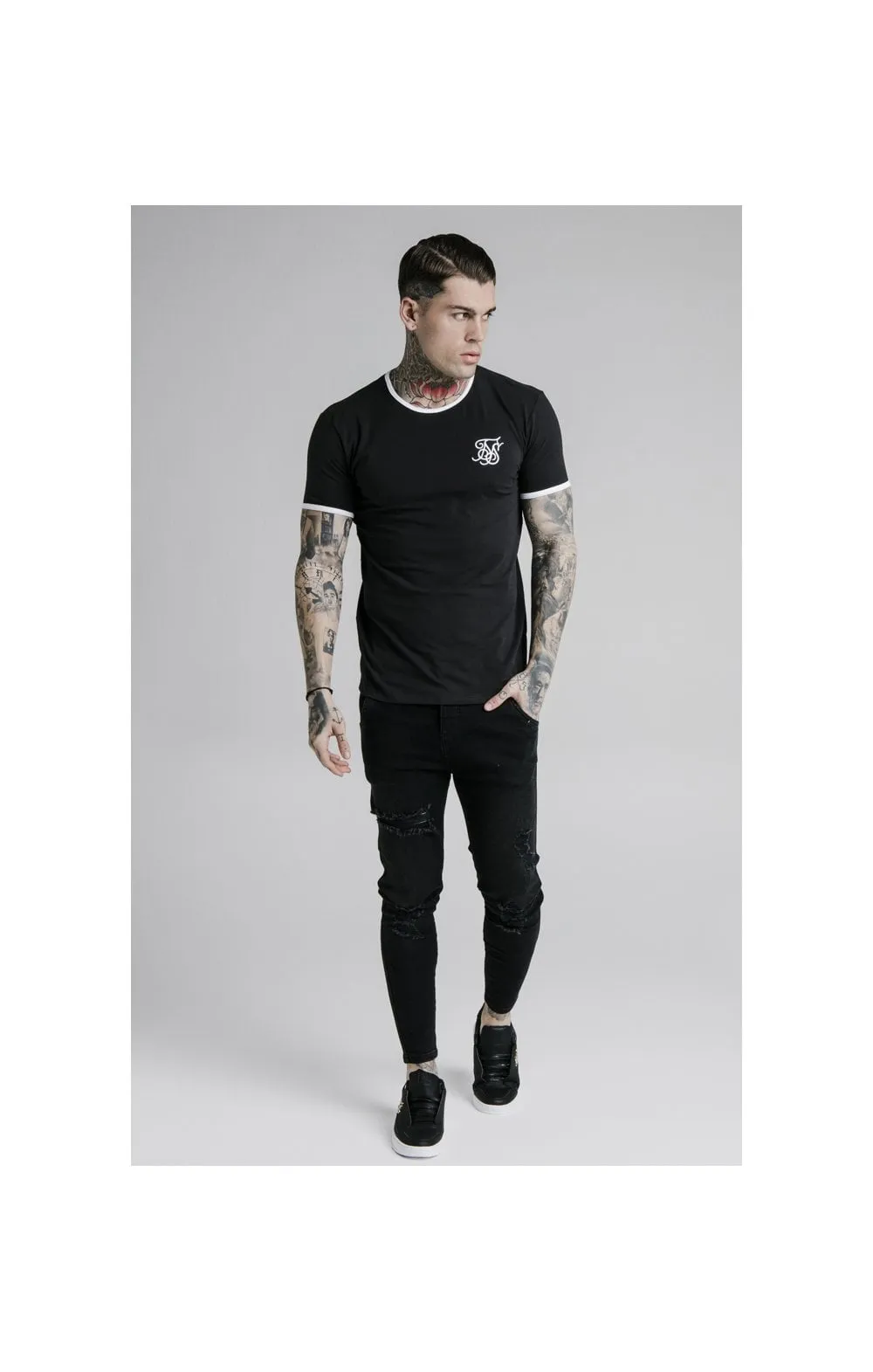 SikSilk Straight Hem Ringer Tee – Black & White sold by Siksilk product image thumbnail 4