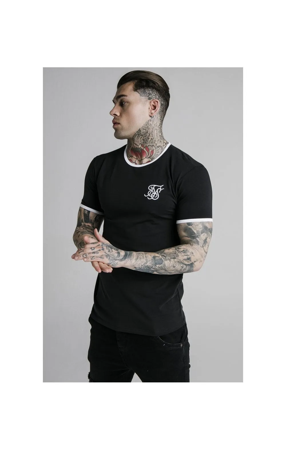 SikSilk Straight Hem Ringer Tee – Black & White sold by Siksilk