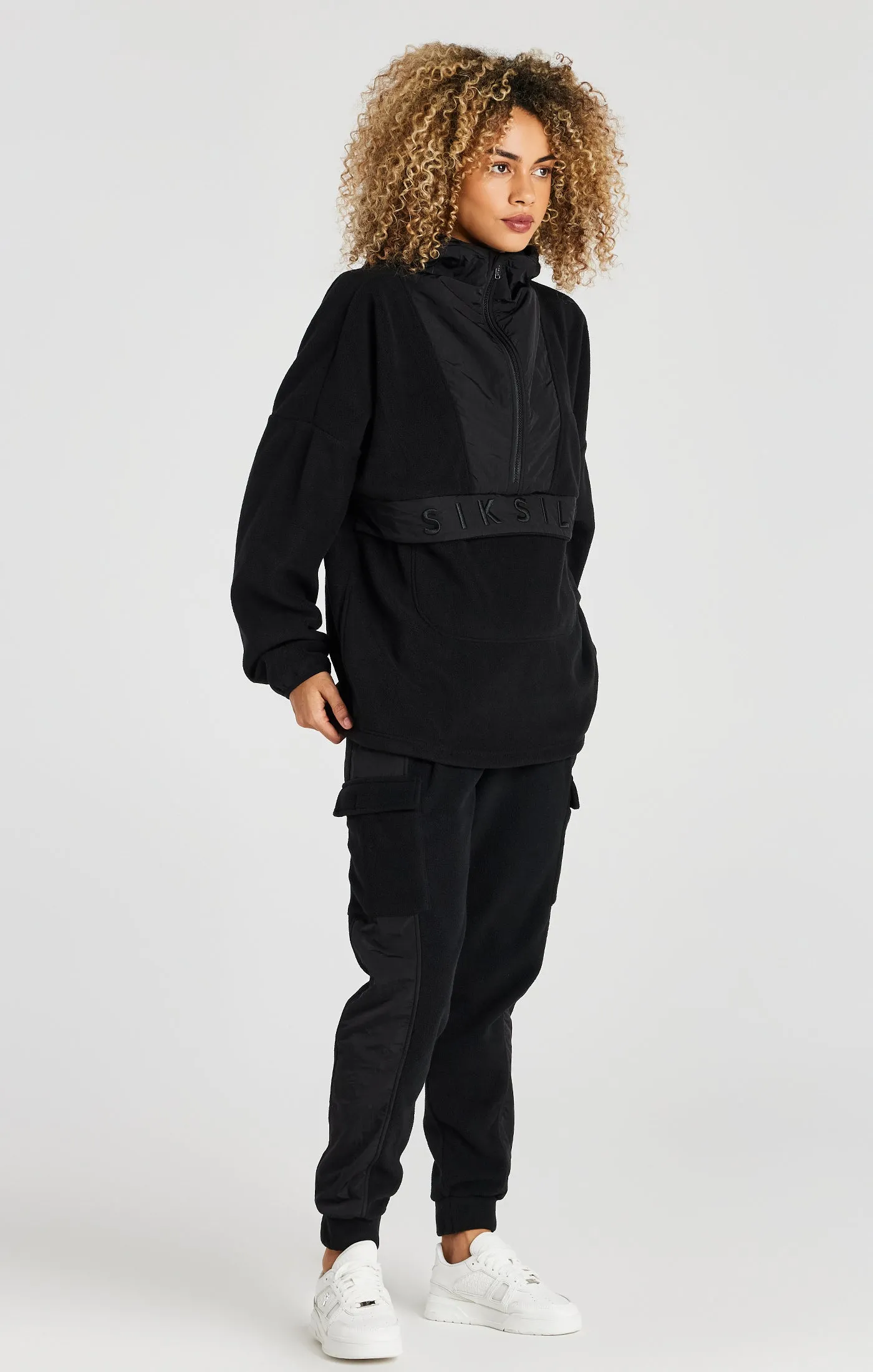 Black Half Zip Polar Fleece Hoodie sold by Siksilk product image thumbnail 5